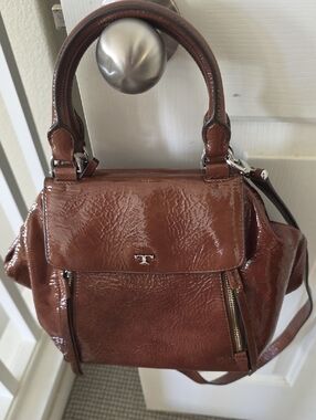 Tory Burch Cognac Brown Patent Leather Satchel